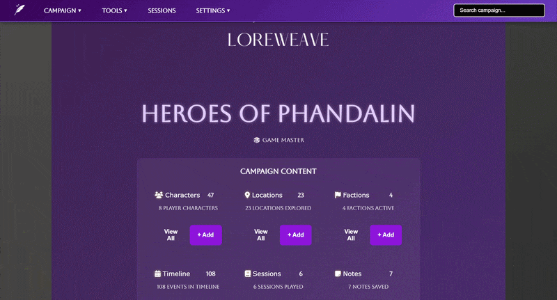 Loreweave character management demo